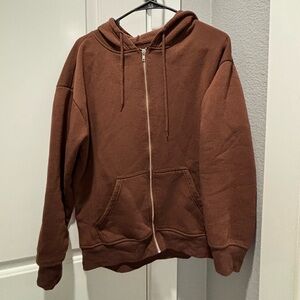 Brown Full-Zip Hooded Sweatshirt